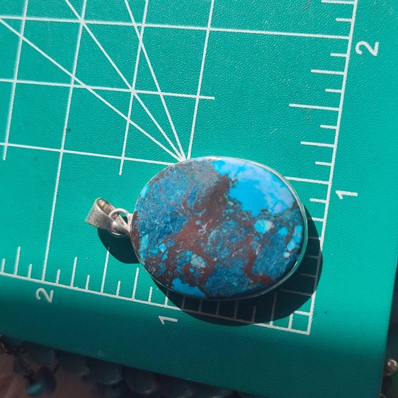 Spiderweb Turquoise Silver Plated Stone Necklace Pendant - Picture 4 of 4